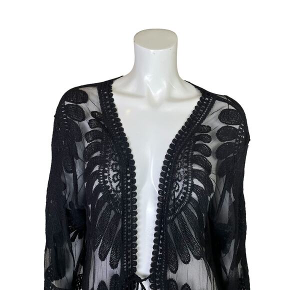 Women's Black Lace Tie Front Swim Suit Cover | Size: S - Picture 2 of 7